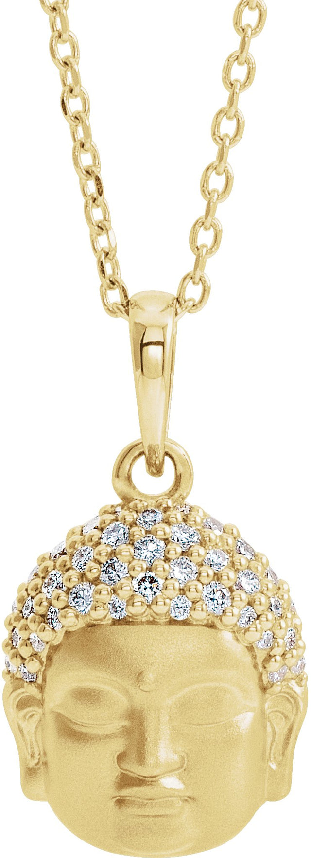 14K Gold Round Natural Diamond Buddha Necklace or Pendant - Yellow Gold
