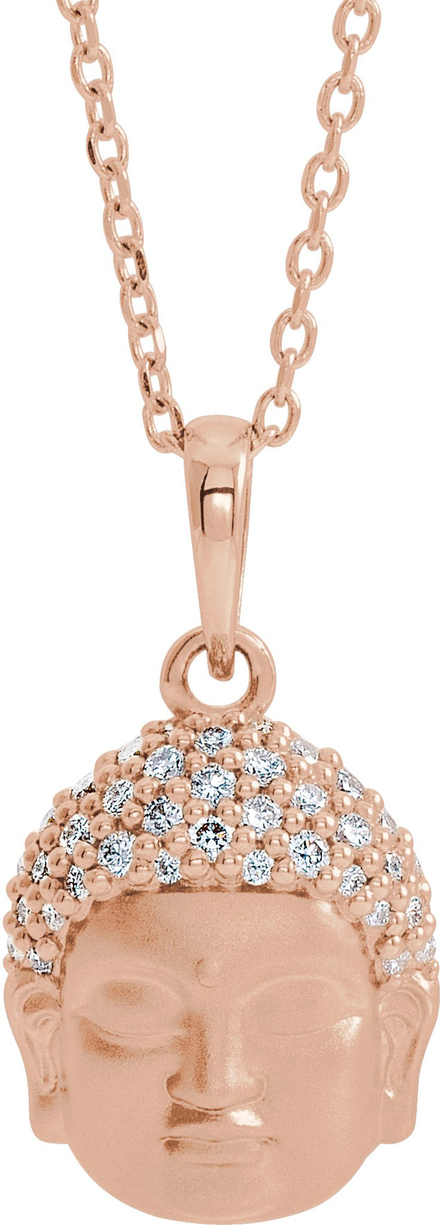 14K Gold Round Natural Diamond Buddha Necklace or Pendant - Rose Gold