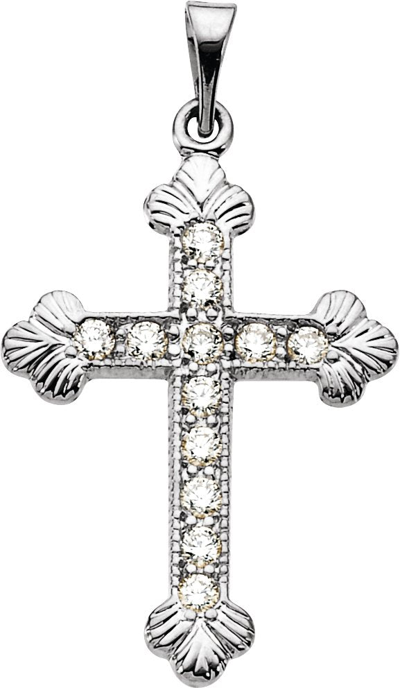 14K Gold Accented Cross Pendant - White Gold