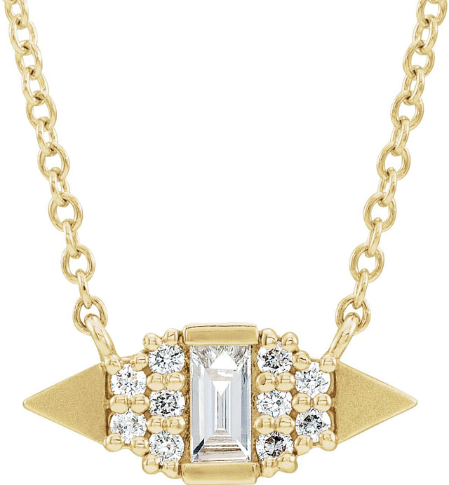 14K Gold Straight Baguette Natural Diamond Geometric Necklace - Yellow Gold