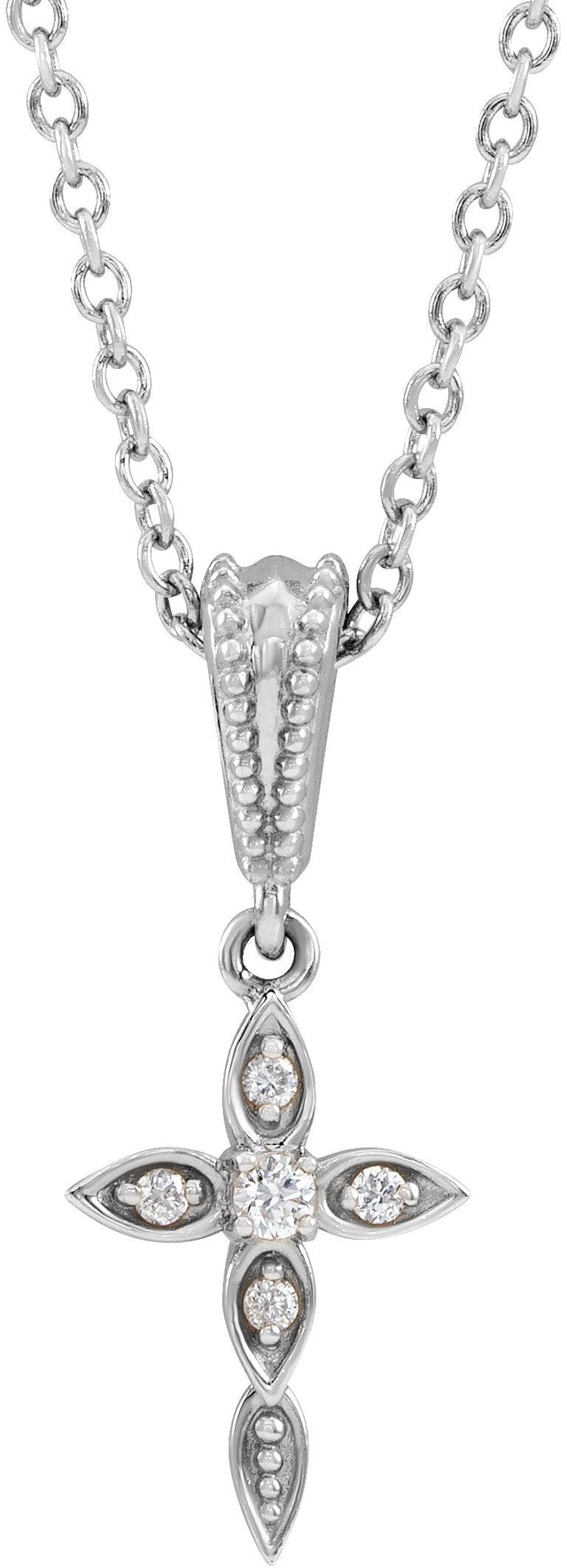 Platinum Round Natural Diamond Vintage-Inspired Cross Necklace or Pendant