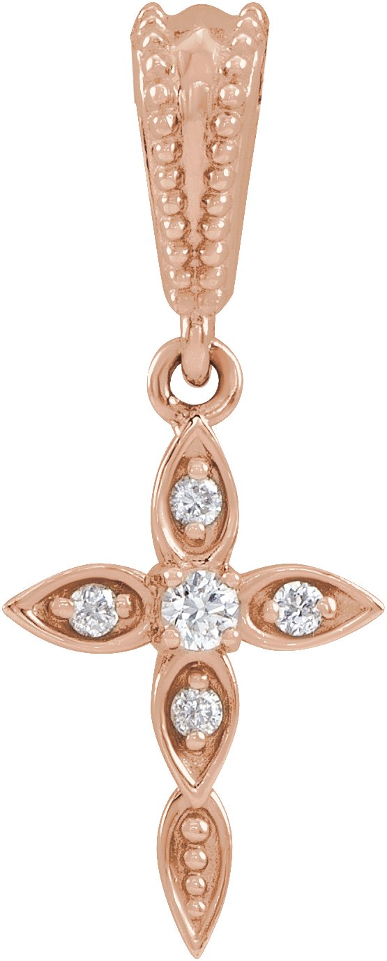 14K Gold Round Natural Diamond Vintage-Inspired Cross Necklace or Pendant - Rose Gold