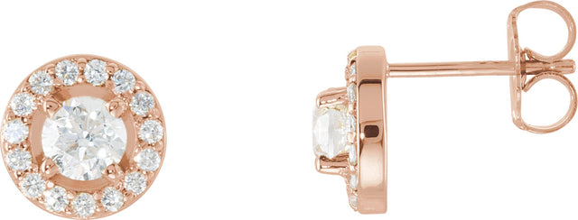14K Gold Lab-Grown Diamond Round 4-Prong Halo-Style Earrings - Rose Gold
