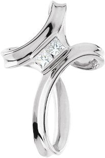 14K Gold Square Natural Diamond Accented Cross Pendant - White Gold