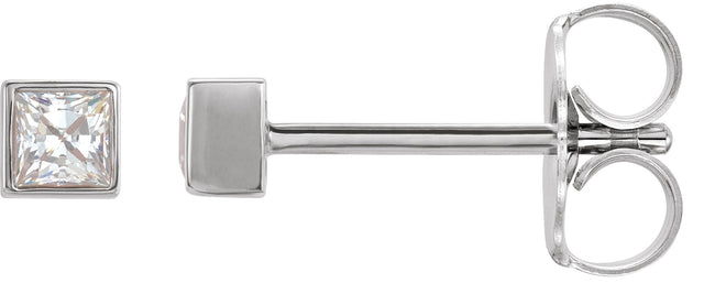 Platinum Natural Diamond Square Bezel-Set Stud Earrings
