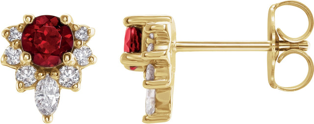 14K Gold Round Natural Mozambique Garnet Accented Earrings - Yellow Gold