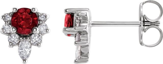 14K Gold Round Natural Mozambique Garnet Accented Earrings - White Gold