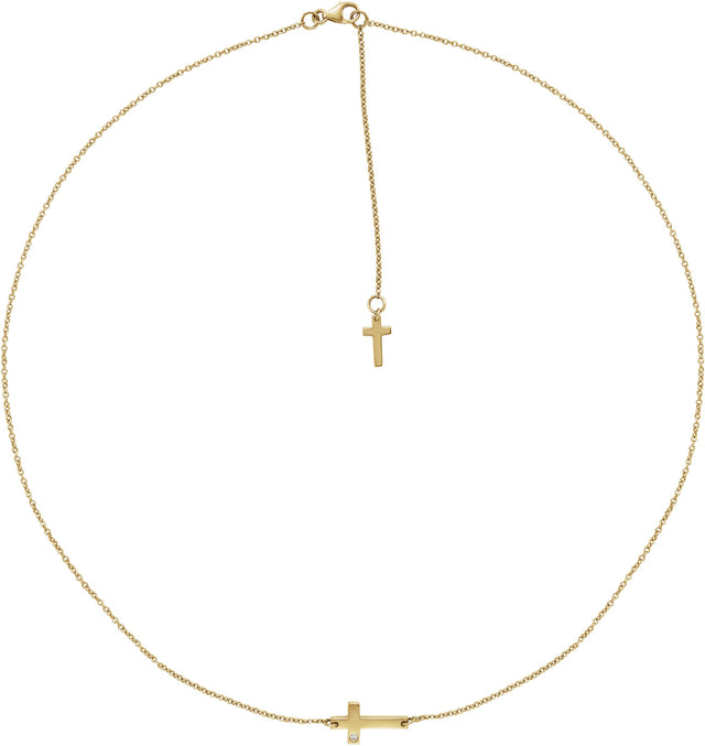 14K Gold Round Natural Diamond Sideways Cross Necklace – 01 CTW - Yellow Gold