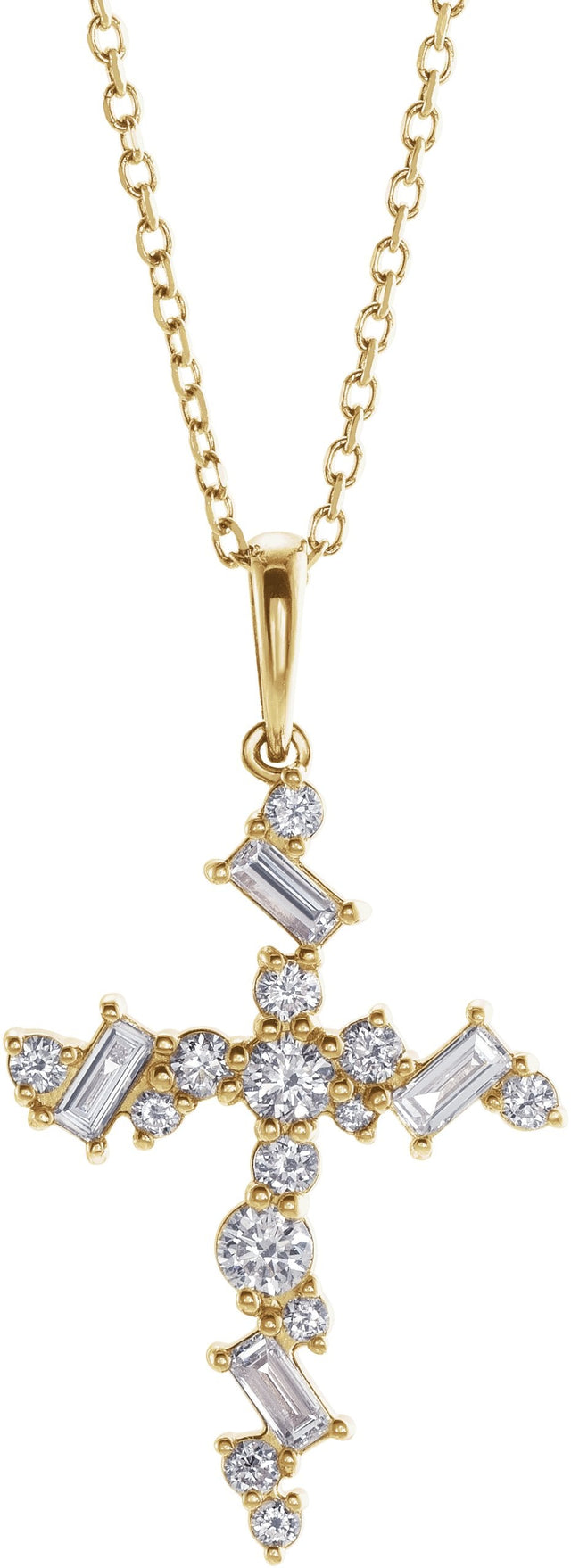 14K Gold Natural Diamond Scattered Cross Necklace or Pendant - Yellow Gold