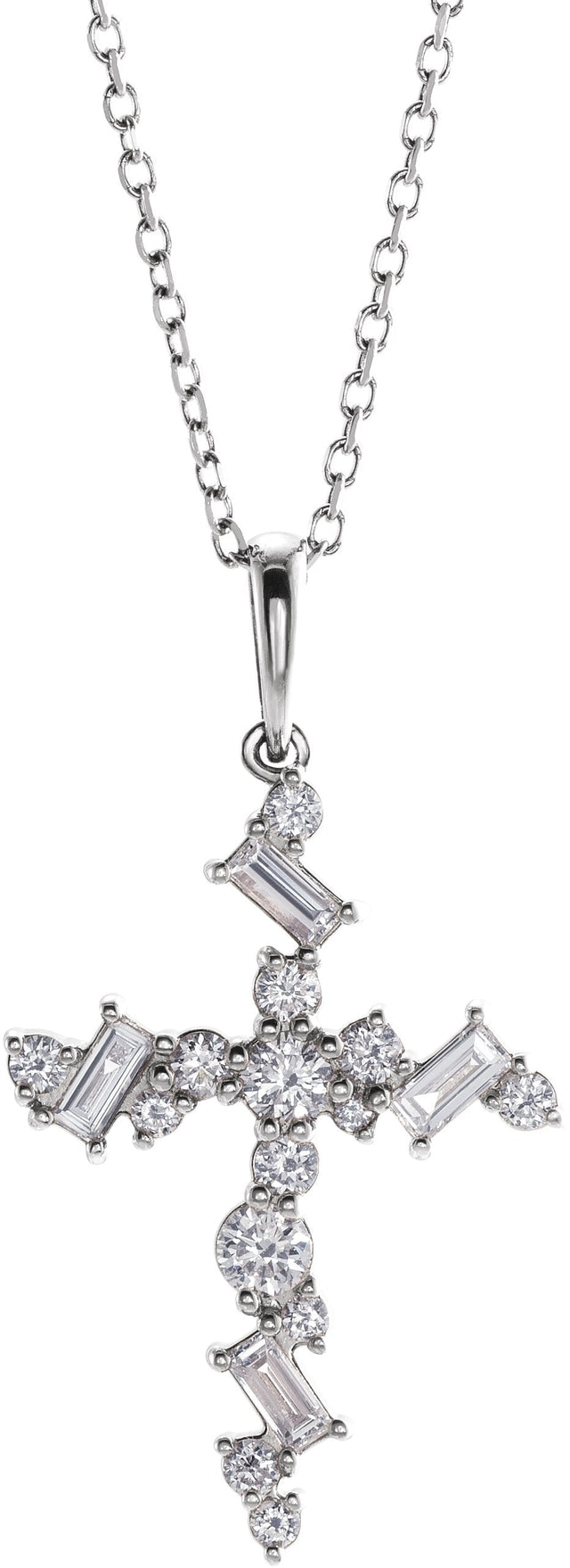 Platinum Natural Diamond Scattered Cross Necklace or Pendant