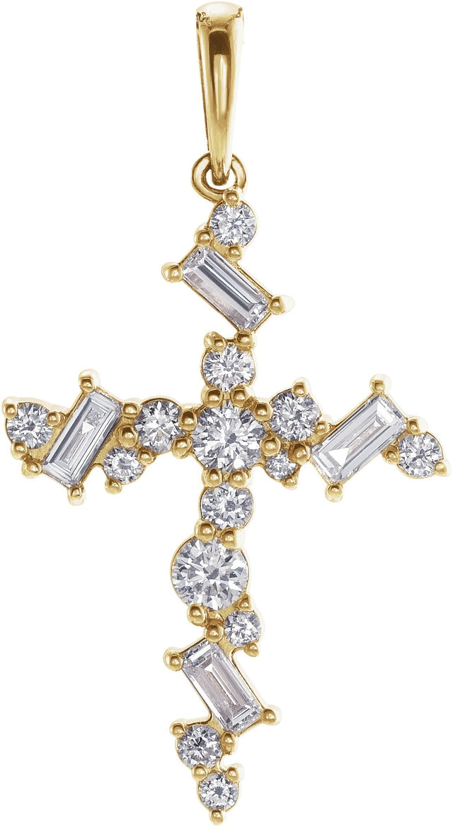 14K Gold Natural Diamond Scattered Cross Necklace or Pendant - Yellow Gold