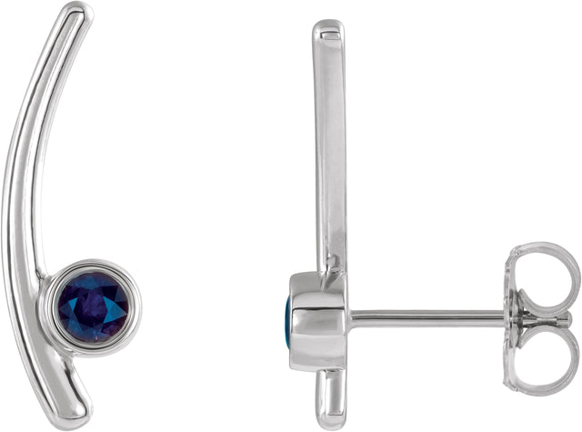Platinum Round Lab-Grown Alexandrite Bezel-Set Ear Climbers