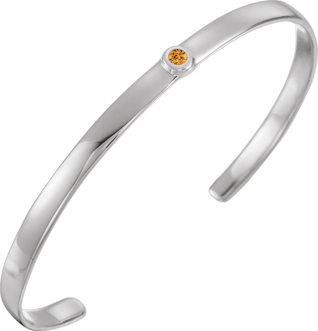 14K Gold Round Natural Citrine Bezel-Set Cuff Bracelet - White Gold