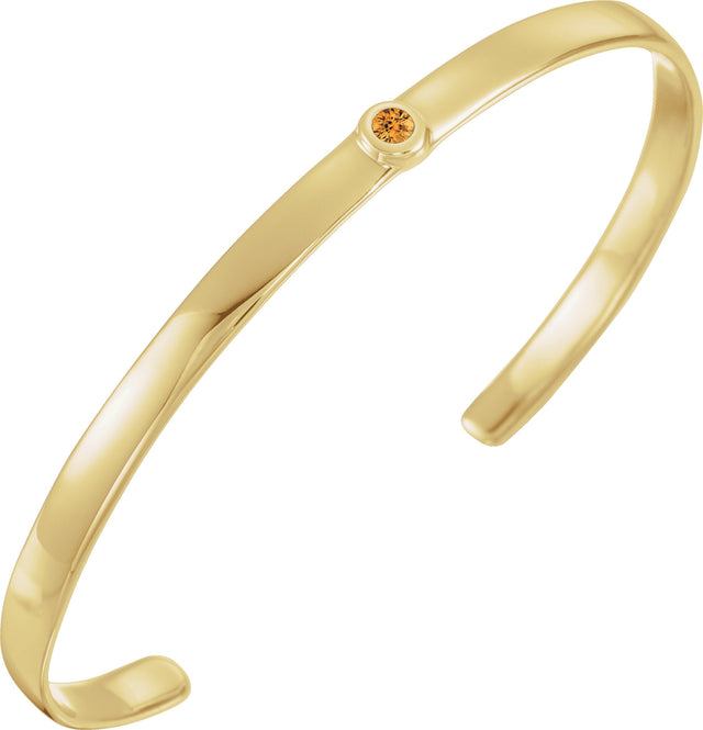 14K Gold Round Natural Citrine Bezel-Set Cuff Bracelet - Yellow Gold