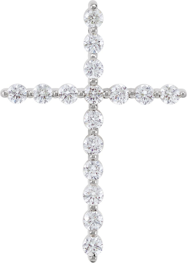 Platinum Round Natural Diamond Cross Necklace or Pendant