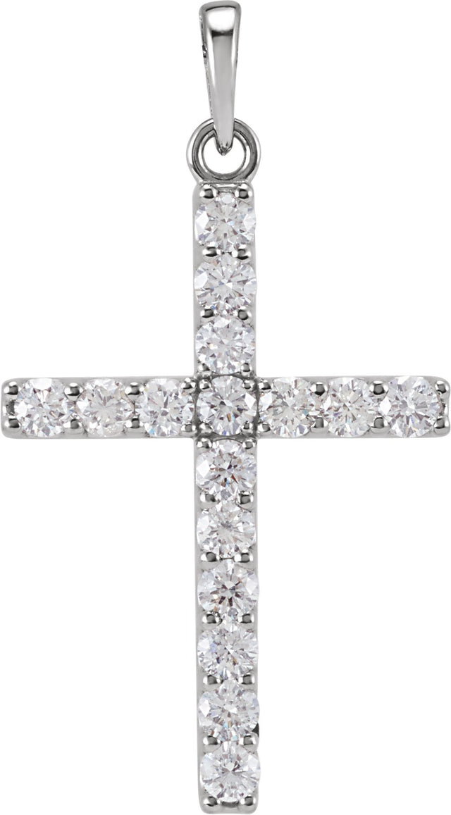 14K Gold Round Natural Diamond Accented Cross Necklace or Pendant - White Gold