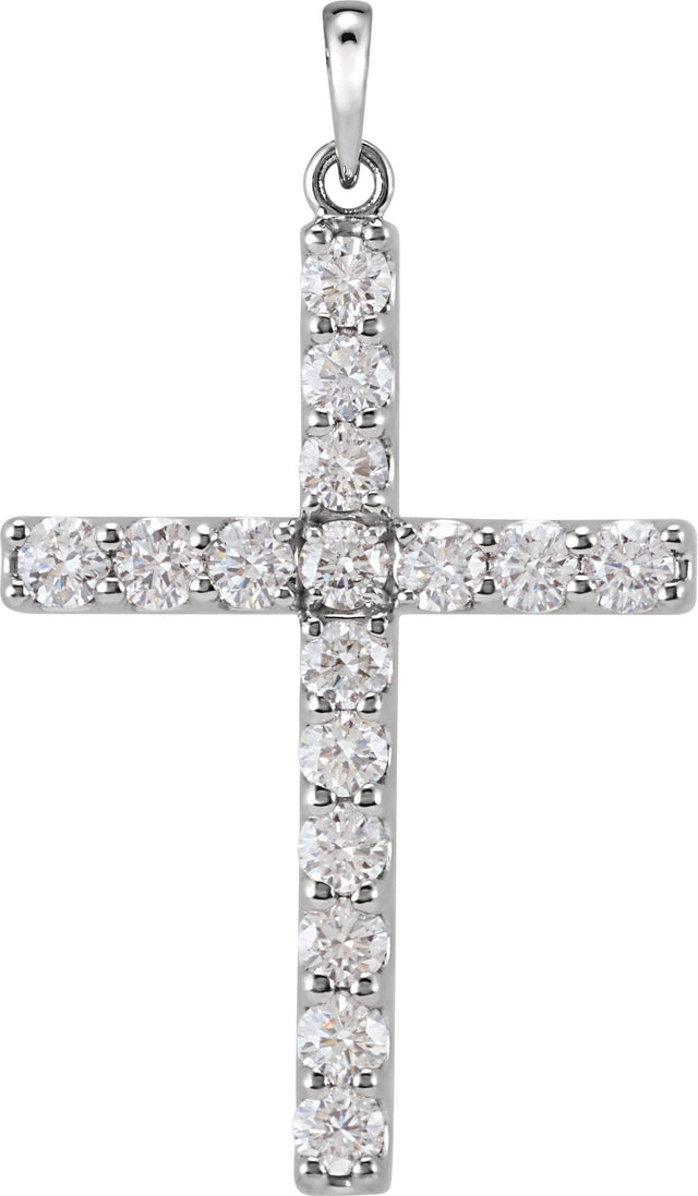 14K Gold Round Natural Diamond Accented Cross Necklace or Pendant - White Gold