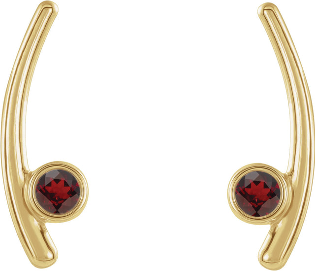 14K Gold Round Natural Mozambique Garnet Bezel-Set Ear Climbers - Yellow Gold