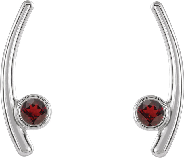 Platinum Round Natural Mozambique Garnet Bezel-Set Ear Climbers