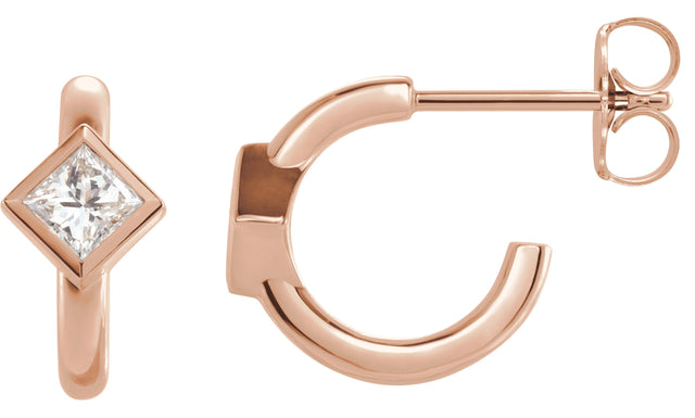 14K Gold Marquise Natural Diamond Accented Huggie Earrings - Rose Gold