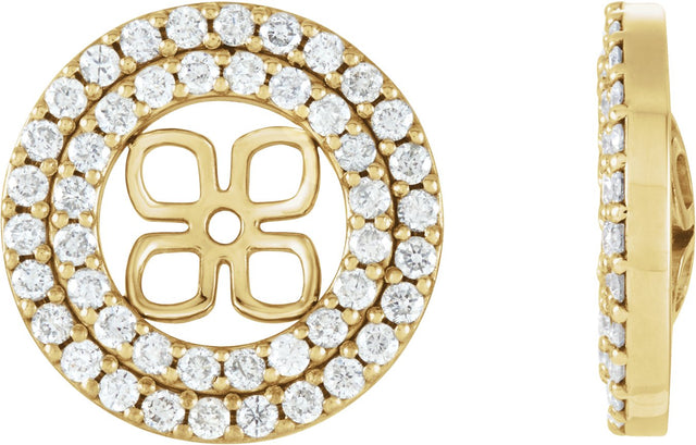 14K Gold Natural Diamond Earring Jackets for Pearl Double Halo-Style Earring Jackets for Pearl Studs - Yellow Gold