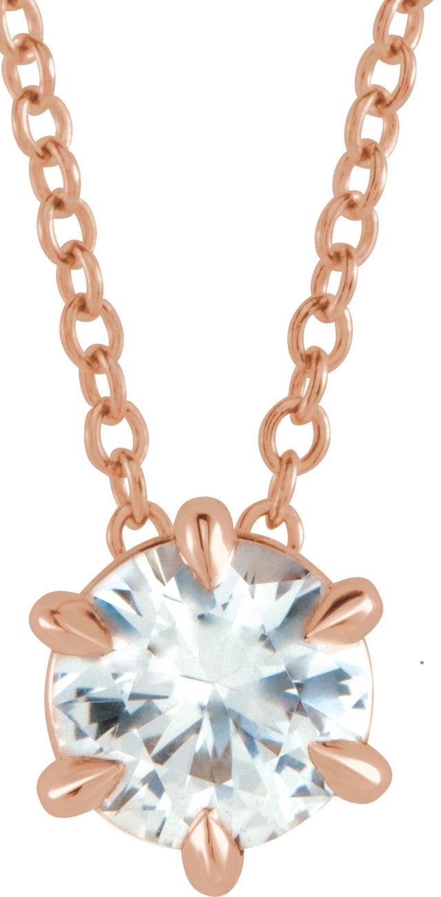 14K Gold Round Natural Diamond Solitaire Necklace or Slide Pendant – up to 1/4 CTW - Rose Gold