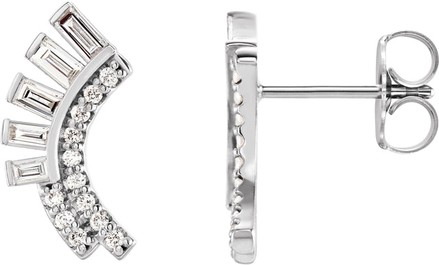 Platinum Natural Diamond Baguette Accented Fan Earrings