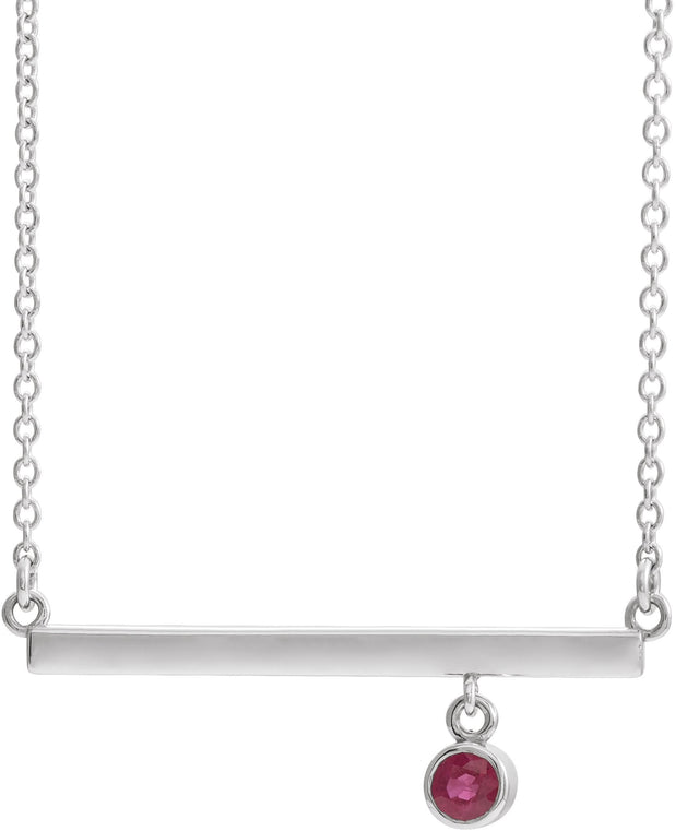 14K Gold Round Lab-Grown Ruby Bezel-Set Bar Necklace III - White Gold