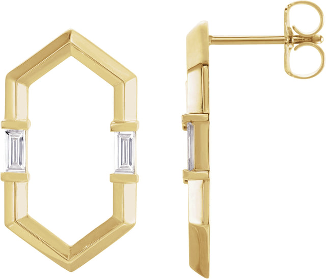 14K Gold Straight Baguette Natural Diamond Geometric Earrings – 4mm Stones - Yellow Gold