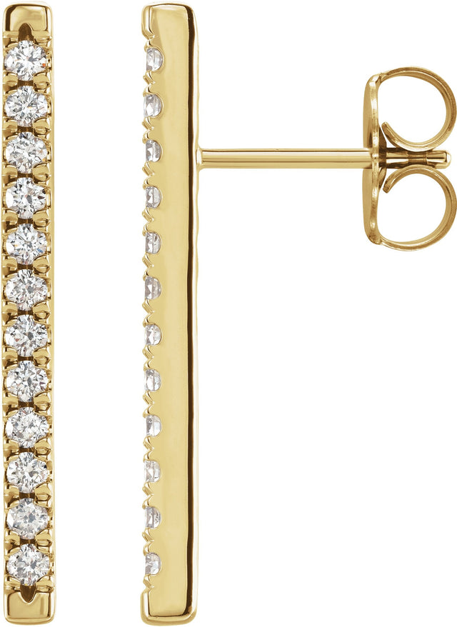 14K Gold Round Natural Diamond French-Set Bar Earrings - Yellow Gold