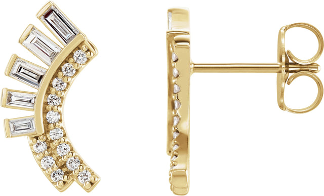 14K Gold Natural Diamond Baguette Accented Fan Earrings - Yellow Gold