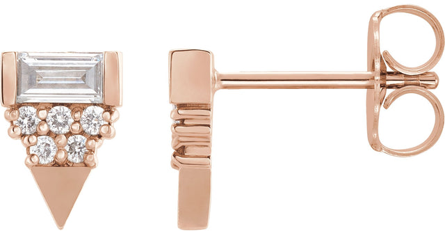 14K Gold Straight Baguette Natural Diamond Geometric Earrings – 4x2mm - Rose Gold