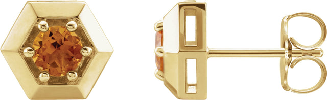 14K Gold Natural Citrine Round 3-Prong Geometric Earrings - Yellow Gold