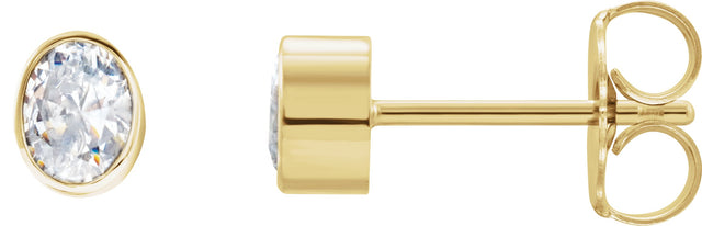 14K Gold Natural Diamond Oval Bezel-Set Stud Earrings - Yellow Gold