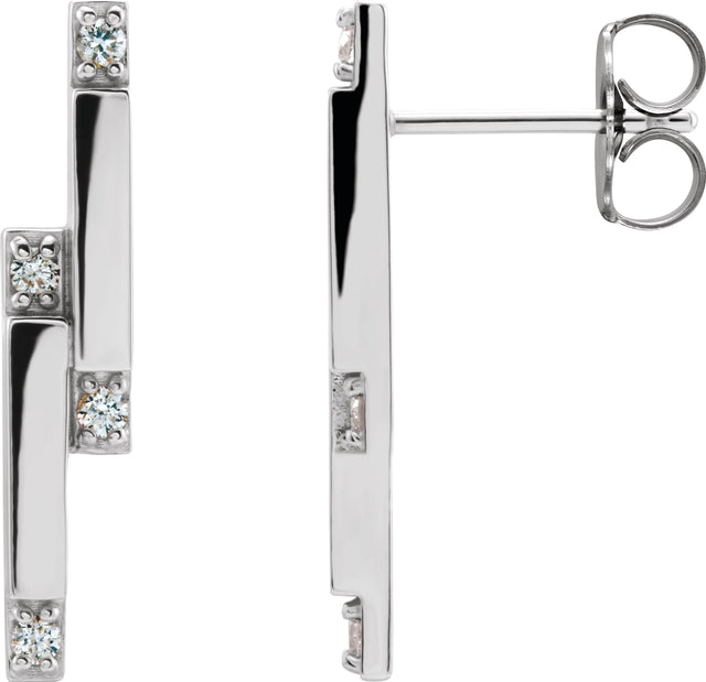 14K Gold Round Natural Diamond Accented Bar Earrings – 1.5mm Stones - White Gold