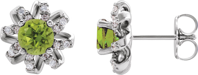 Platinum Natural Peridot Round 4-Prong Halo-Style Twist Earrings