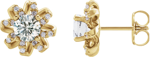 14K Gold Natural Diamond Round 4-Prong Halo-Style Twist Earrings - Yellow Gold