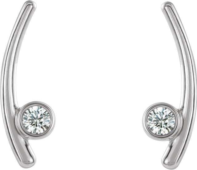 14K Gold Round Natural Diamond Bezel-Set Ear Climbers - White Gold