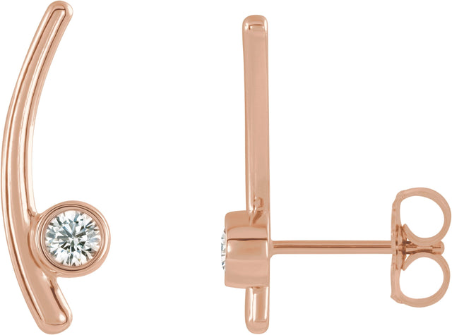 14K Gold Round Natural Diamond Bezel-Set Ear Climbers - Rose Gold