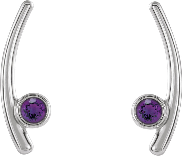 14K Gold Round Natural Amethyst Bezel-Set Ear Climbers - White Gold