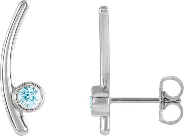 14K Gold Round Natural Blue Zircon Bezel-Set Ear Climbers - White Gold