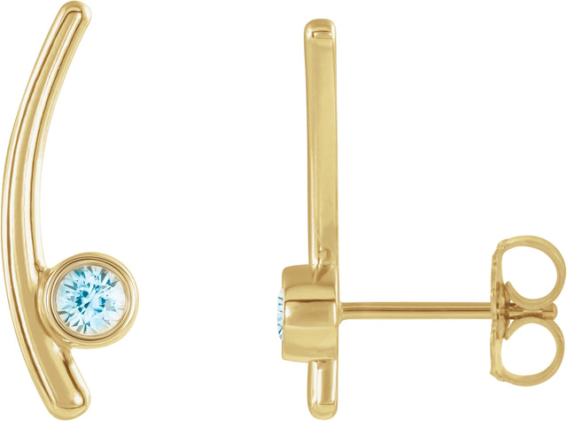 14K Gold Round Natural Blue Zircon Bezel-Set Ear Climbers - Yellow Gold
