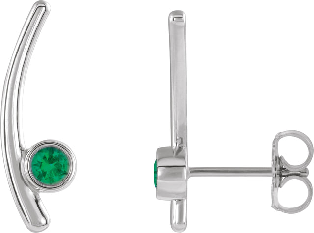 14K Gold Round Lab-Grown Emerald Bezel-Set Ear Climbers - White Gold