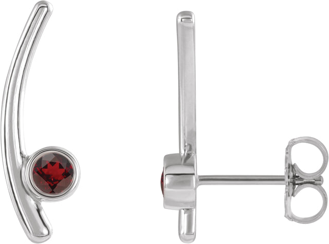 14K Gold Round Natural Ruby Bezel-Set Ear Climbers - White Gold