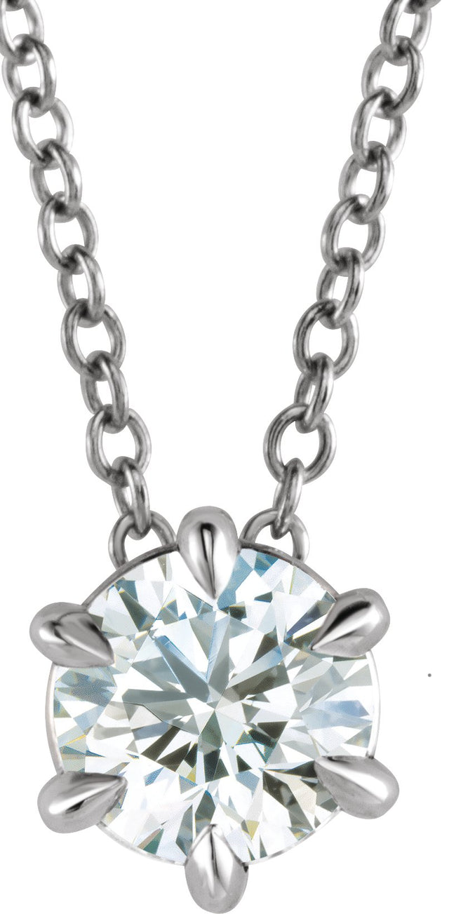 14K Gold Round Lab-Grown Diamond Solitaire Necklace or Slide Pendant - White Gold