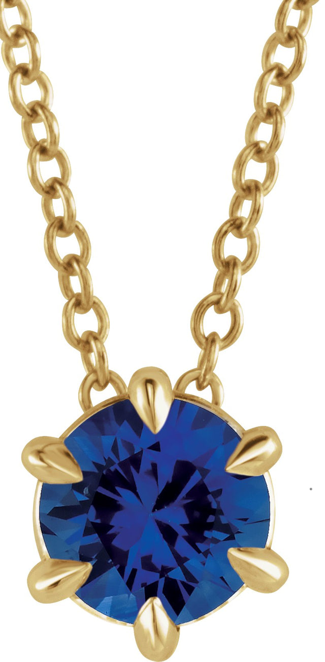 14K Gold Round Natural Blue Sapphire Solitaire Necklace or Slide Pendant III - Yellow Gold