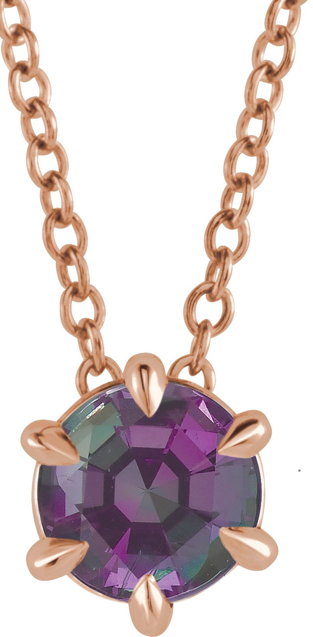 14K Gold Round Lab-Grown Alexandrite Solitaire Necklace or Slide Pendant III - Rose Gold