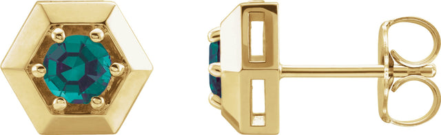 14K Gold Lab-Grown Alexandrite Round 3-Prong Geometric Earrings - Yellow Gold