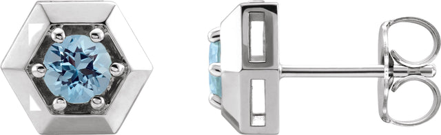 Platinum Natural Aquamarine Round 3-Prong Geometric Earrings