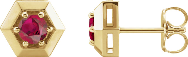 14K Gold Lab-Grown Ruby Round 3-Prong Geometric Earrings - Yellow Gold